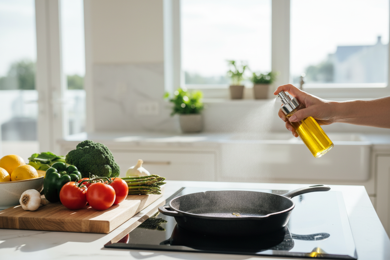 Spray pulverizador de azeite em uso na cozinha