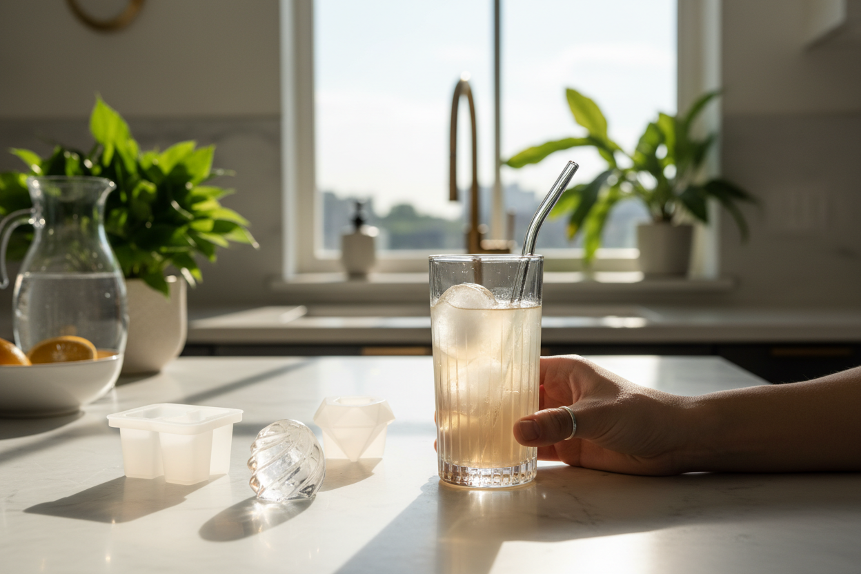 Moldes para gelo em uso com bebidas