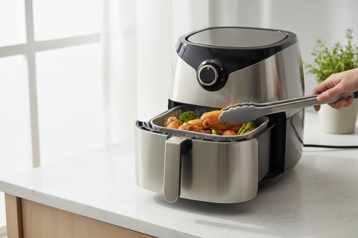 Formas de silicone para air fryer em uso