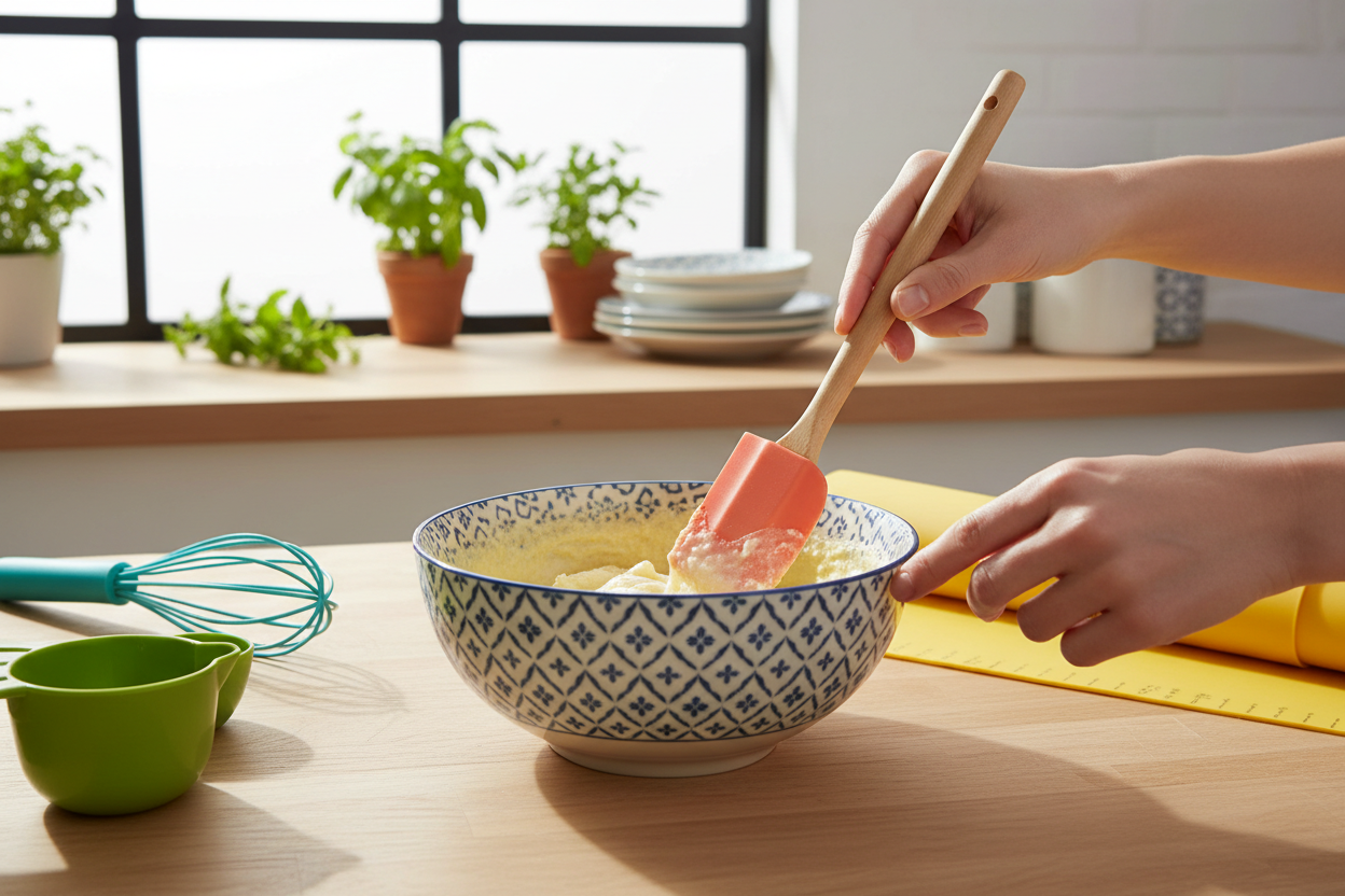 Espátulas de silicone em uso na cozinha