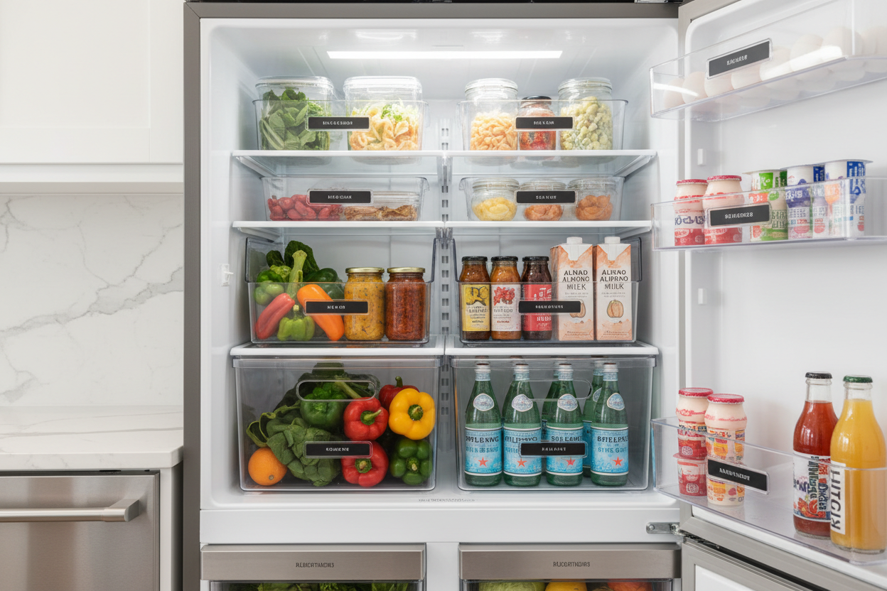 Organizador para frigorífico em uso